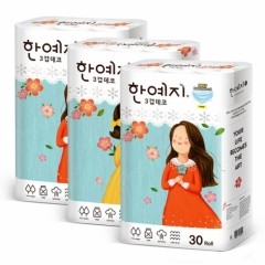 한예지 천연펄프 3겹 데코 화장지 27M 30롤 x 3팩